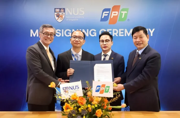 NUS School of Computing and FPT MOU Signing Ceremony in Singapore. This partnership will not only strengthen FPT's capacity to commercialize AI solutions and improve its R&D capabilities but also foster the development of a top-tier AI workforce, thereby enhancing its competitive advantage in the APAC region and beyond.