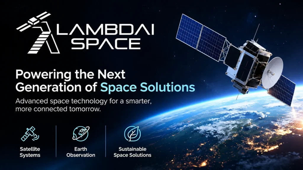 LambdaI Space satellite orbiting Earth with space technology graphics.